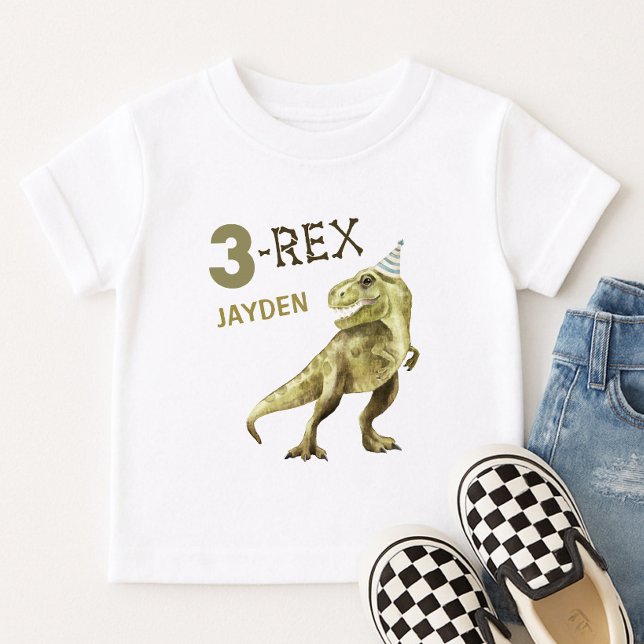 3-Rex Cute Dinosaur Three Rex Birthday Party Name Baby T-Shirt (Creator Uploaded)
