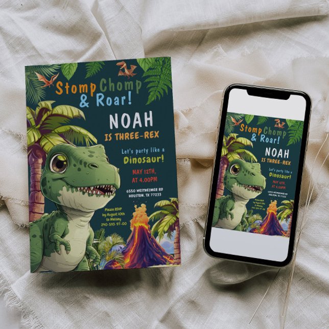 3 Rex Dinosaur 3rd Birthday invitation (Creator Uploaded)