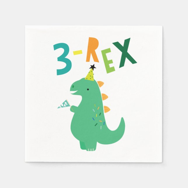 3-Rex Dinosaur 3rd Birthday party Napkins (Front)