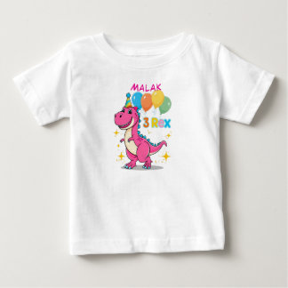 3 Rex Dinosaur Birthday Celebration Pink  Baby T-Shirt