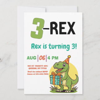 3-Rex Dinosaur cute Three-Rex birthday Invitation