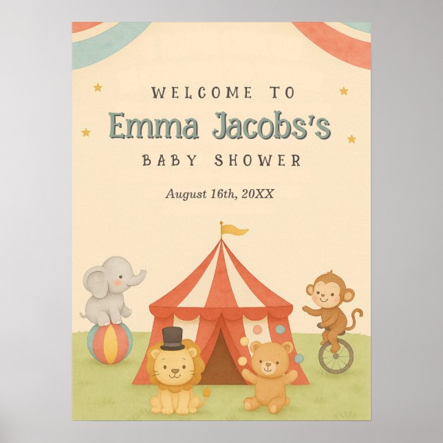 3 Ring Circus Baby Shower Welcome  Poster (Front)