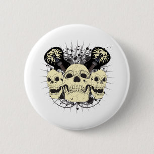 3 Rock n Roll Skulls 6 Cm Round Badge