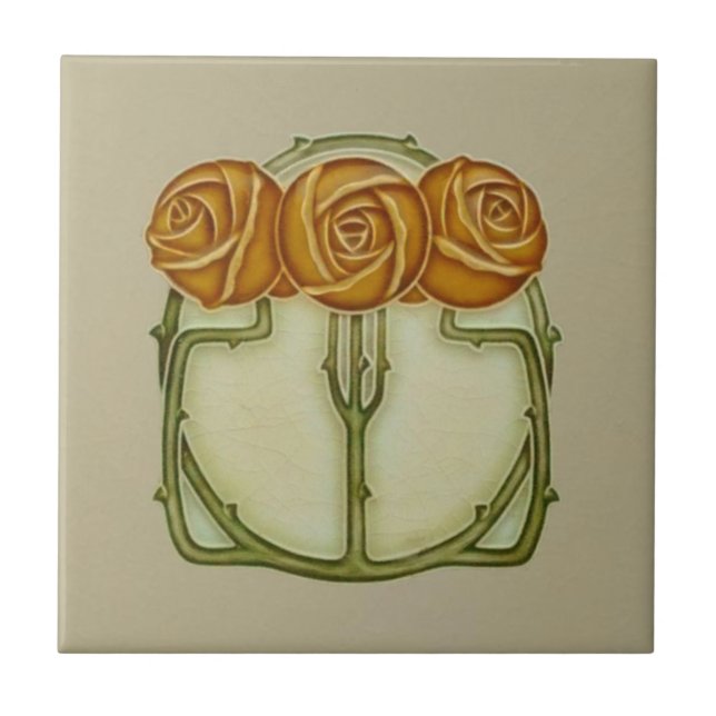 3 Roses Art Nouveau Repro Antique Ceramic Tile (Front)