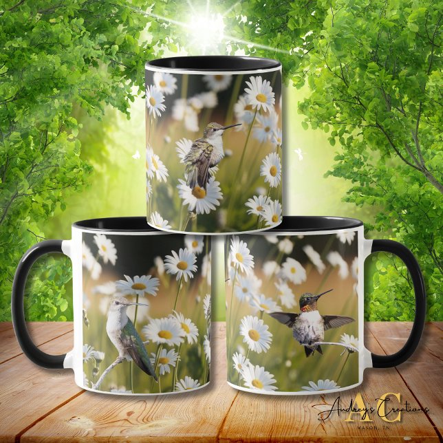 3 Ruby-Throated Hummingbirds "In Field of Daisys" Mug (Creator Uploaded)