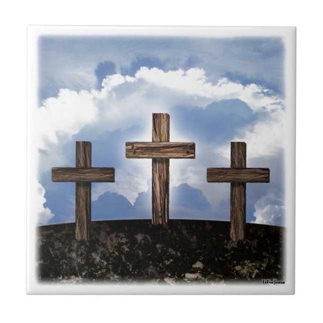 3 Rugged Crosses with Sky Ceramic Tile (Front)