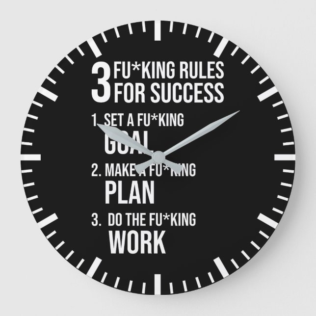 3 Rules For Success - Harsh Tough Motivational Large Clock (Front)