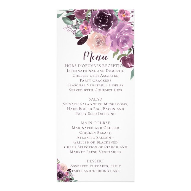 #3 Sangria Purple Mauve Floral Wedding | Menu (Front)