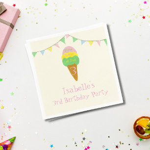 3 Scoops of Fun 3rd Birthday Ice Cream Party Napkin
