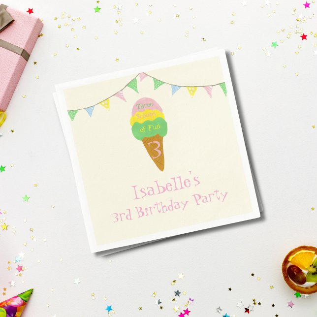 3 Scoops of Fun 3rd Birthday Ice Cream Party  Napkin (Creator Uploaded)