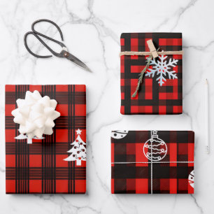 3-Set Buffalo Plaid Christmas Wrapping Paper 
