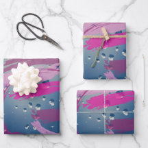 3-set Pink Brushstroke Wrapping Paper      
