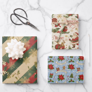3-Set Vintage Christmas Wrapping Paper 