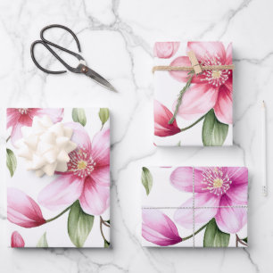 3 Shades of watercolor floral pattern Wrapping Paper Sheet
