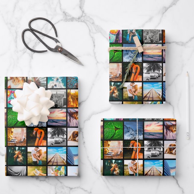 3 Sheets Photo Square Black Wrapping Paper (Front)