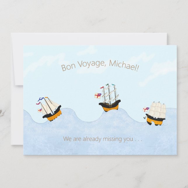 3 Ships Sailing on the Rolling Sea Personalised Card (Front)