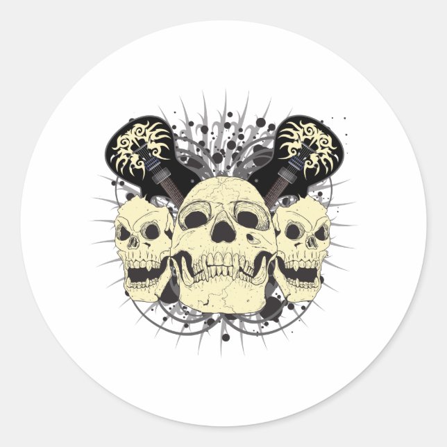3 Skull Guitars Classic Round Sticker (Front)