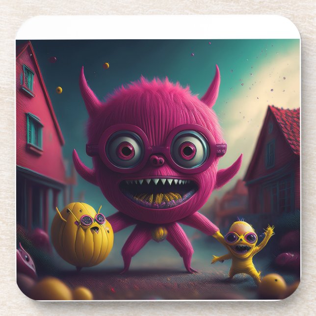 3 Small Monsters Scroll Through The Village Coaster (Front)