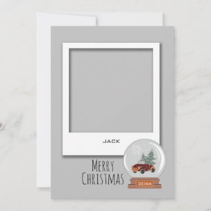 3 Snapshot Photo, Snow Globe Christmas Holiday Card