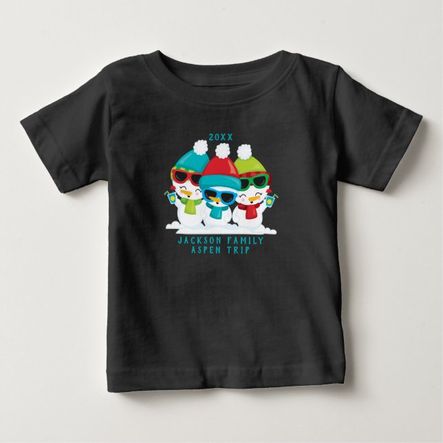 3 Snowmen Christmas Winter Family Custom Text Baby T-Shirt (Front)