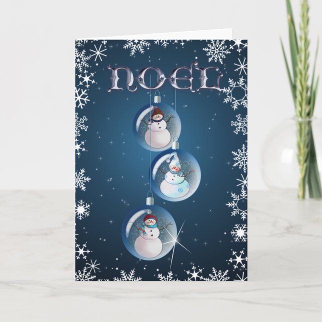 3 SNOWMEN NOEL ORNAMENTS  by SHARON SHARPE Holiday Card (Front)