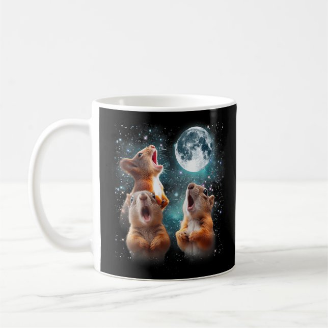 3 Squirrel Moon Howling Squirrel Head Funny Coffee Mug (Left)