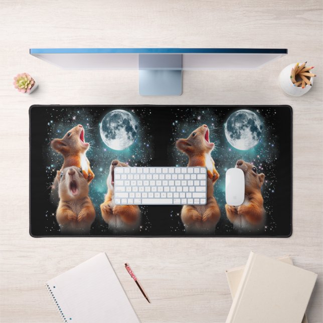 3 Squirrel Moon Howling Squirrel Head Funny Desk Mat (Office 1)