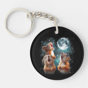 3 Squirrel Moon Howling Squirrel Head Funny Key Ring