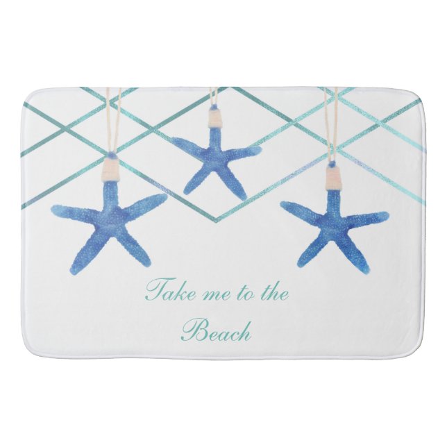 3 Starfish & Modern Lines Elegant Beach Custom Bath Mat (Front)