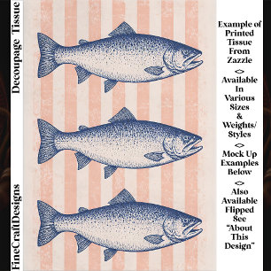 3 Stylised Salmon, Pink Stripes FM7R Decoupage Tissue Paper
