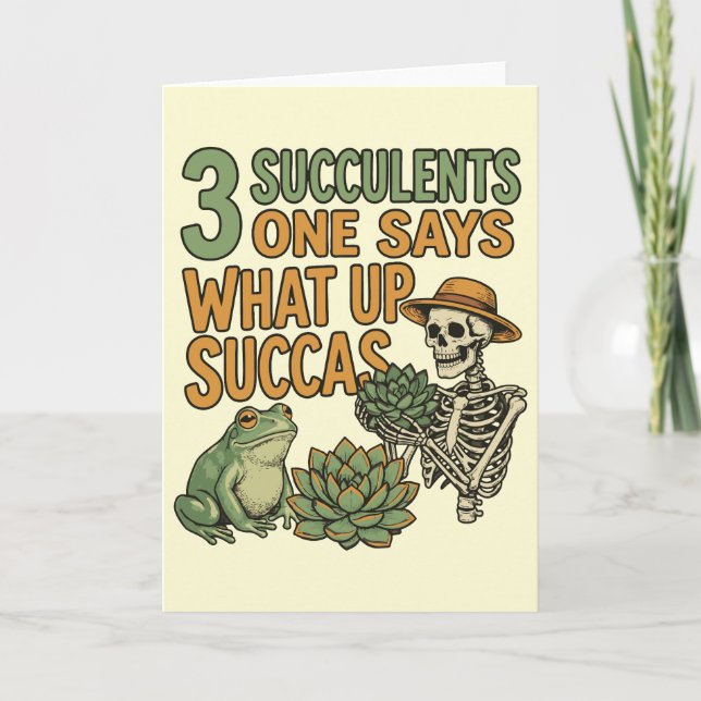3 Succulents One Says Funny Gardening Frog Retro Card (Front)
