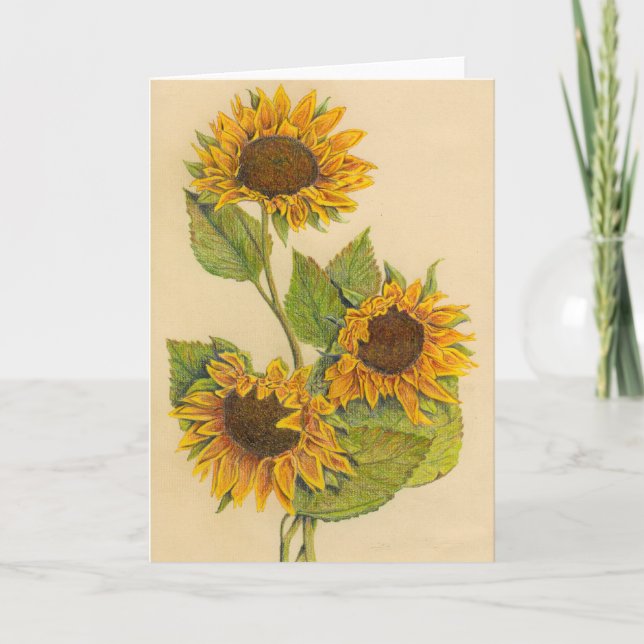3 Sunflowers Greeting Card (Blank Inside) (Front)