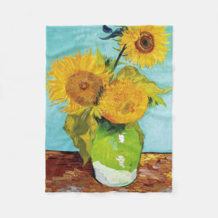 3 Sunflowers in a Vase, Van Gogh Fleece Blanket