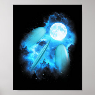 3 Surfboard Howling At The Moon Colorful Blue Surf Poster