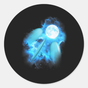 3 Surfboard Howling At The Moon Colourful Blue Sur Classic Round Sticker