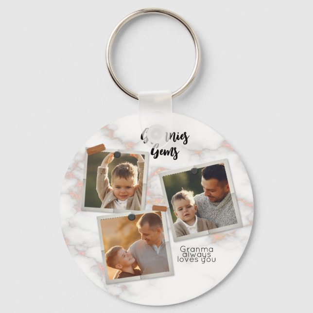 3 Three Photo Modern Elegant Collage Family Love Key Ring (Front)
