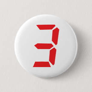 3 three red alarm clock digital number 6 cm round badge