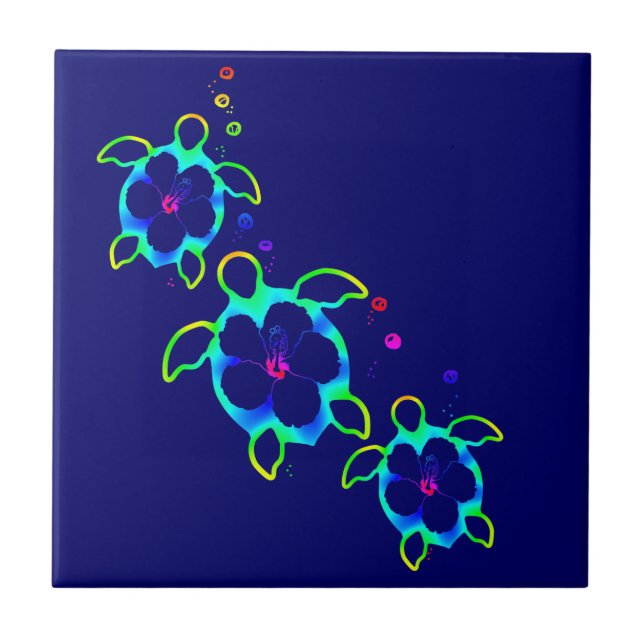 3 Tie Dyed Honu Turtles Ceramic Tile (Front)