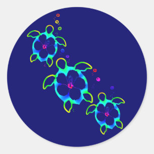 3 Tie Dyed Honu Turtles Classic Round Sticker