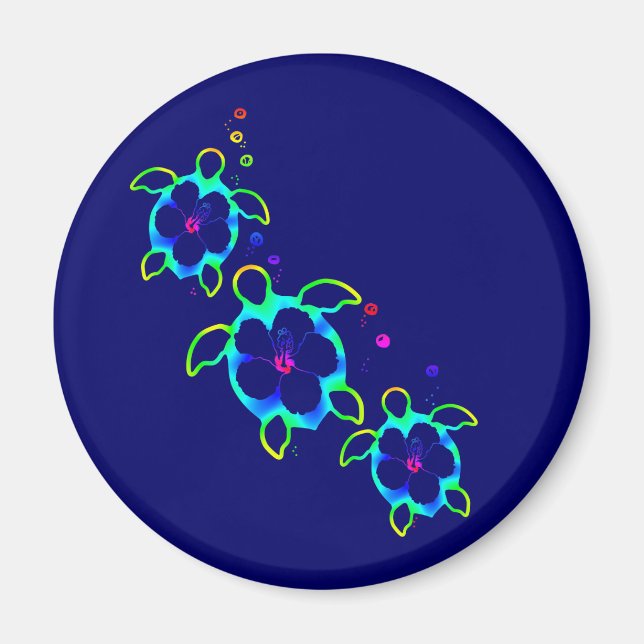 3 Tie Dyed Honu Turtles Magnet (Front)