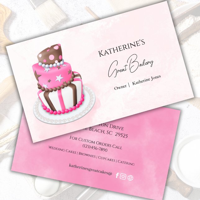 3 Tier Pink Modern Cake Bakery Business   Card (Creator Uploaded)