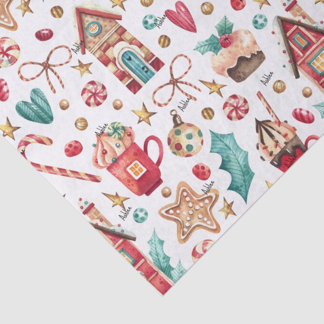 3 Tissue Sheets, Name on Magic Christmas Pattern Paper (Detail)