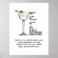 3 to 1 (Wet) Martini Cocktail Recipe Art 18"x24"