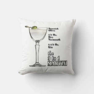 3 to 1 (Wet) Martini Cocktail Recipe Art Cushion