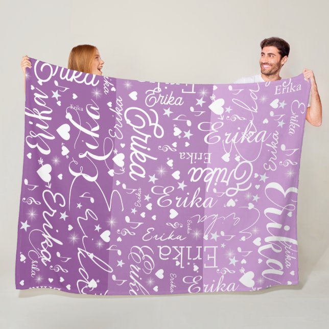 3-Tones of Purple Hearts, Stars and Music Notes  Fleece Blanket (In Situ)