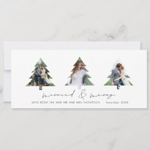 3 Tree Shape Photos Married and Merry Christmas  Holiday Card
