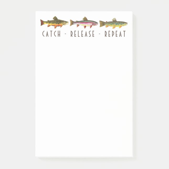 3 Trout Catch Release Repeat Fly Fishing Post-it Notes (Front)