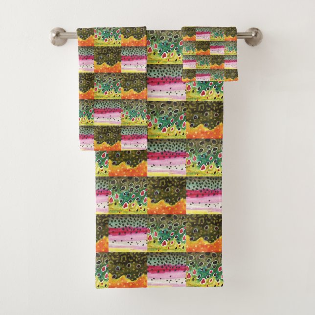 3 Trout Skins from Paintings Bath Towel Set (Insitu)