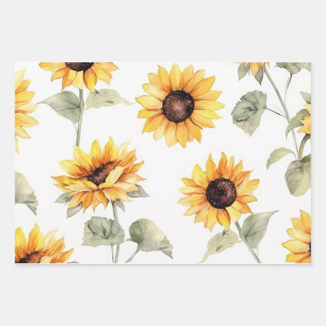 3 Unique designs of patterned Sunflower Wrapping Paper Sheet (Front 3)