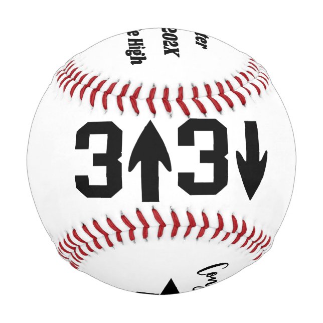 3 Up 3 Down Baseball, Personalised Graduation Gift Baseball (Front)